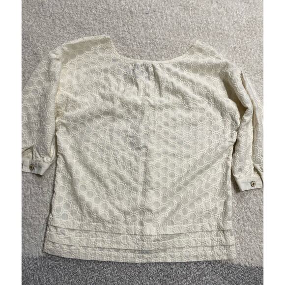 Juicy Couture Women's Size Medium Scoop Neck Crochet 3/4 Sleeve Top 0ff-White - Picture 2 of 8